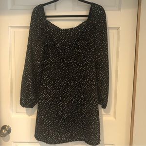 Long Sleeve Mini Dress, Black with White Polka Dress
